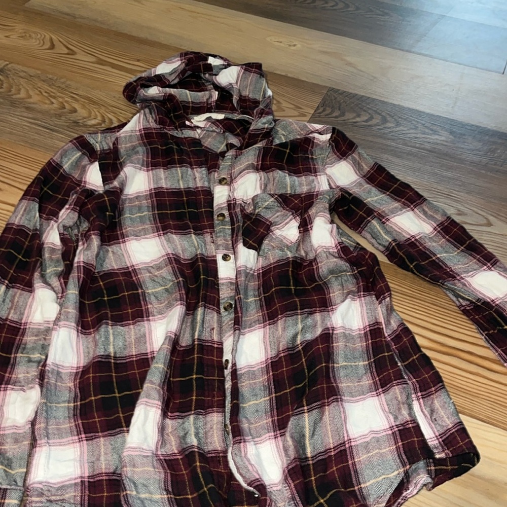 Maurice’s purple and black plaid with a hood